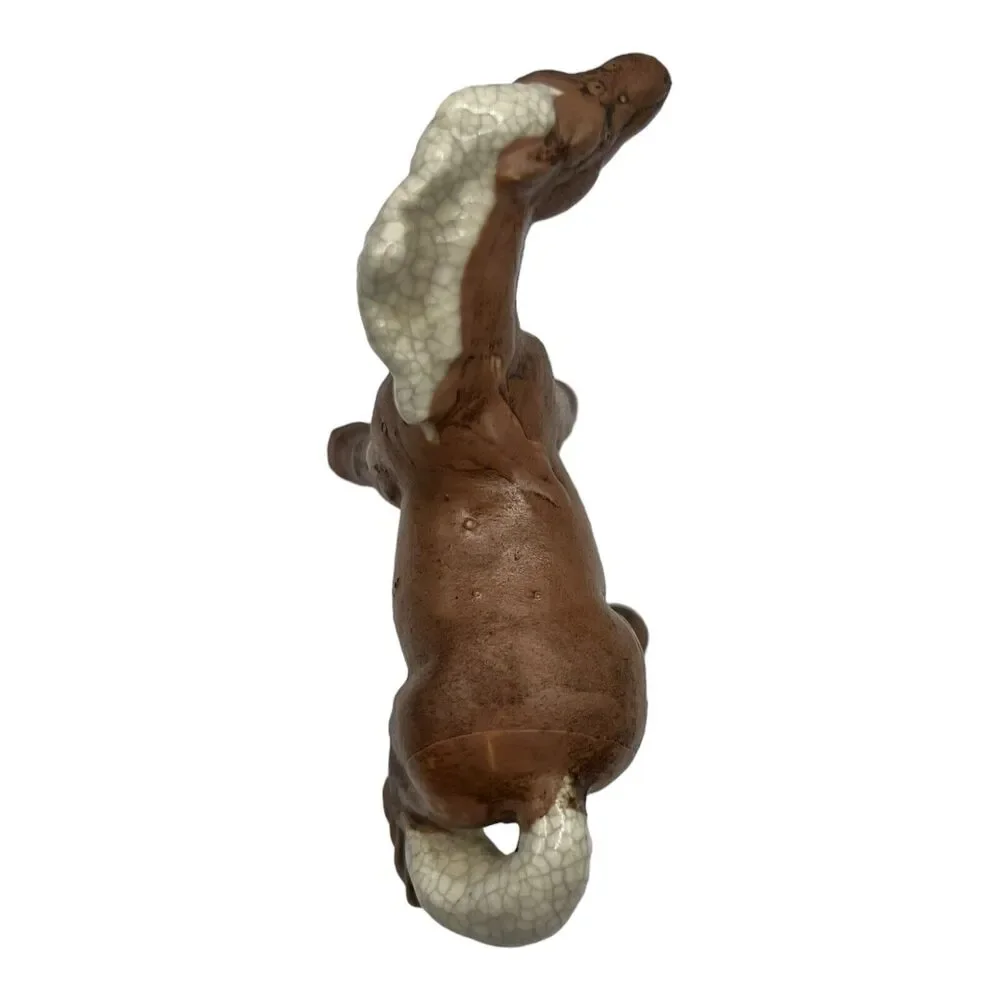 VTG Treasure Craft Ceramic Horse Colt Figurine Crackle Glaze Brown Primitive